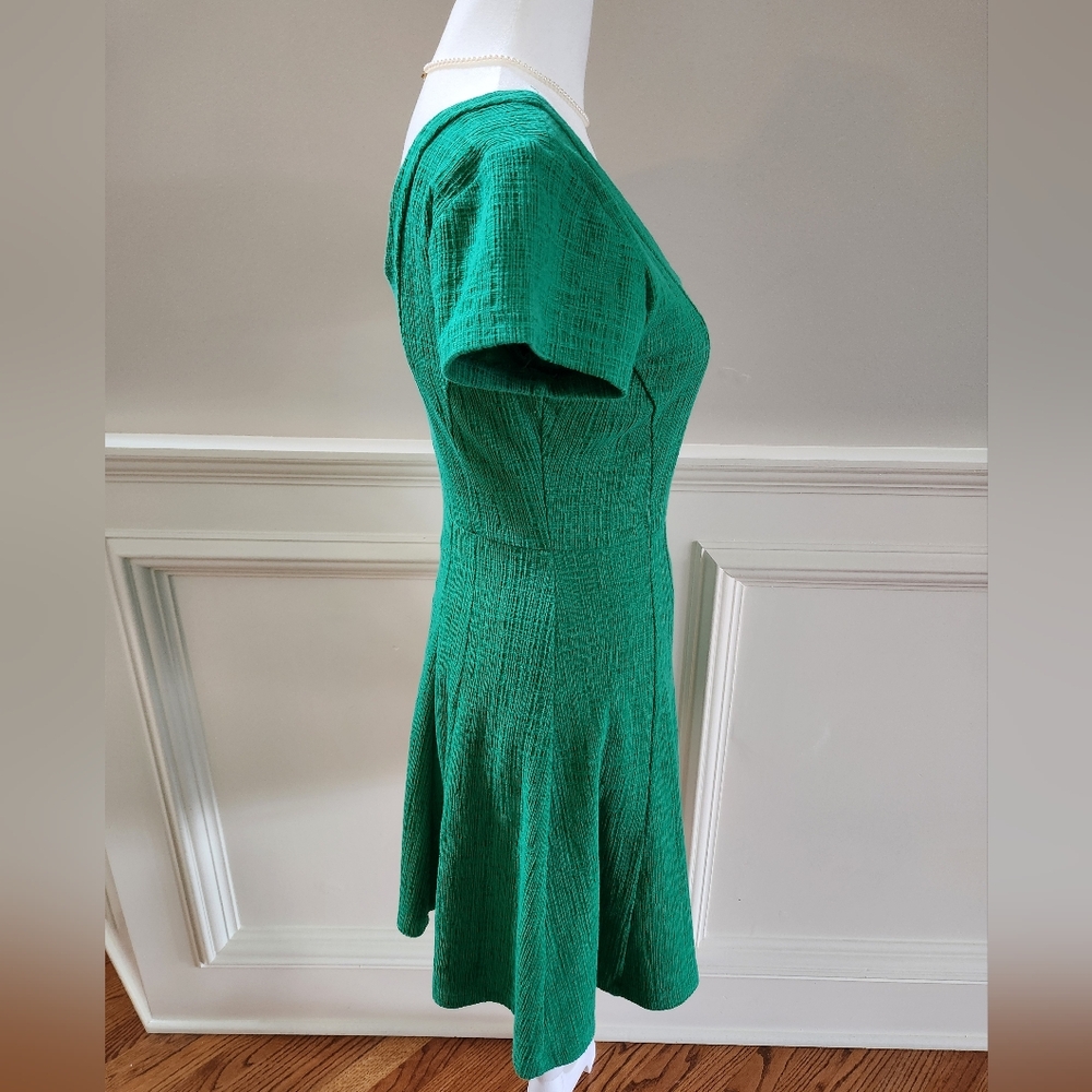 Anthropologie Green Textured Fit And Flare Mini Dress - Picture 4 of 7